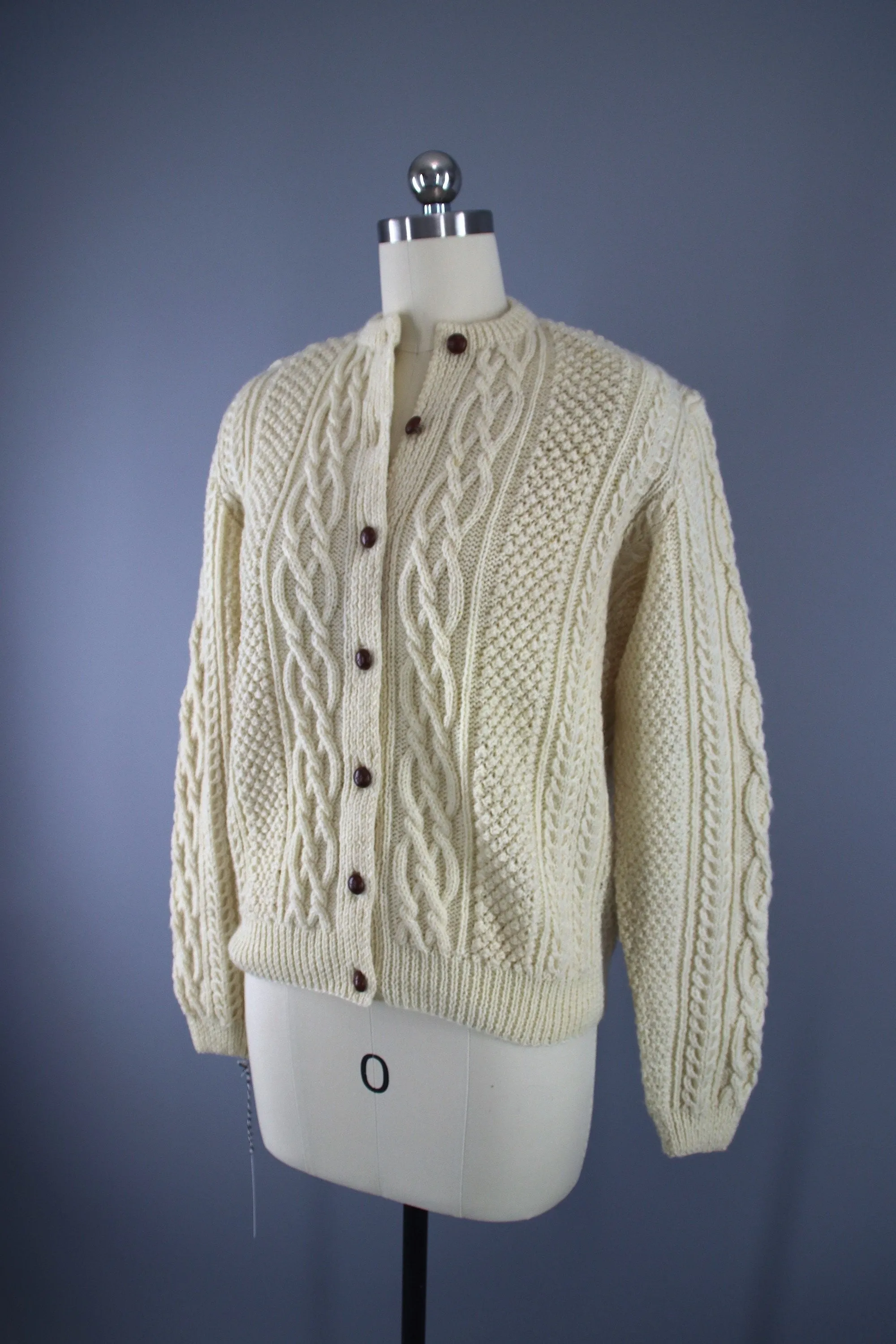 1960s Vintage Irish Wool Cardigan Sweater / Ivory