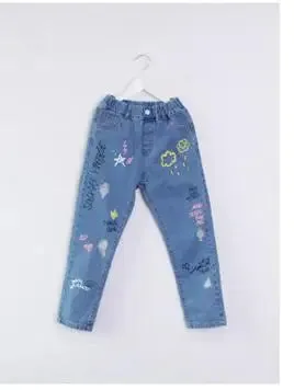 2023 new personalized cloud graffiti print hole casual children jeans girls clothing pants boutique children jeans