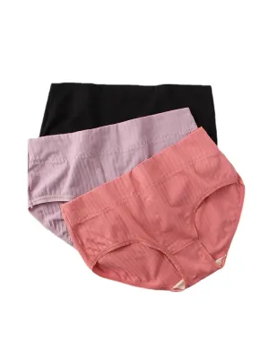 3Pcs Women Solid Color Silk High Waist Cotton Antibacterial Hip Lifting Panties