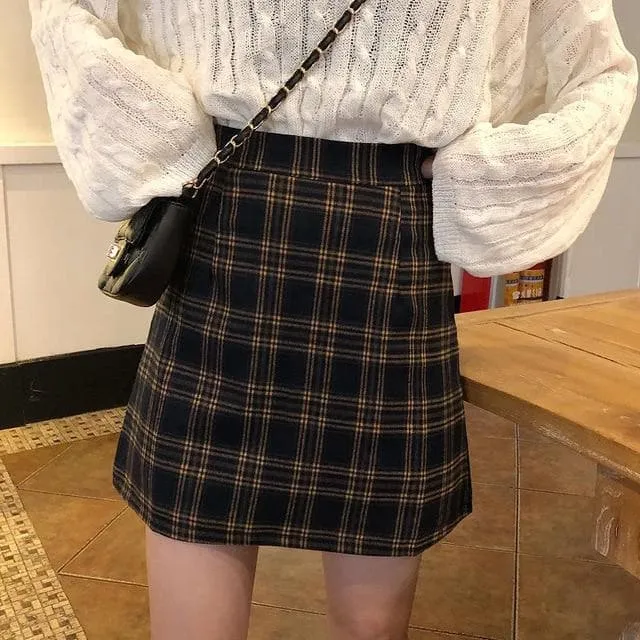 A-Line High Waist Skirt with Plaid Pattern