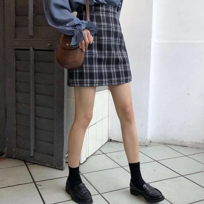 A-Line High Waist Skirt with Plaid Pattern