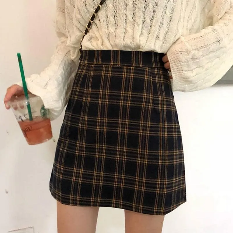 A-Line High Waist Skirt with Plaid Pattern