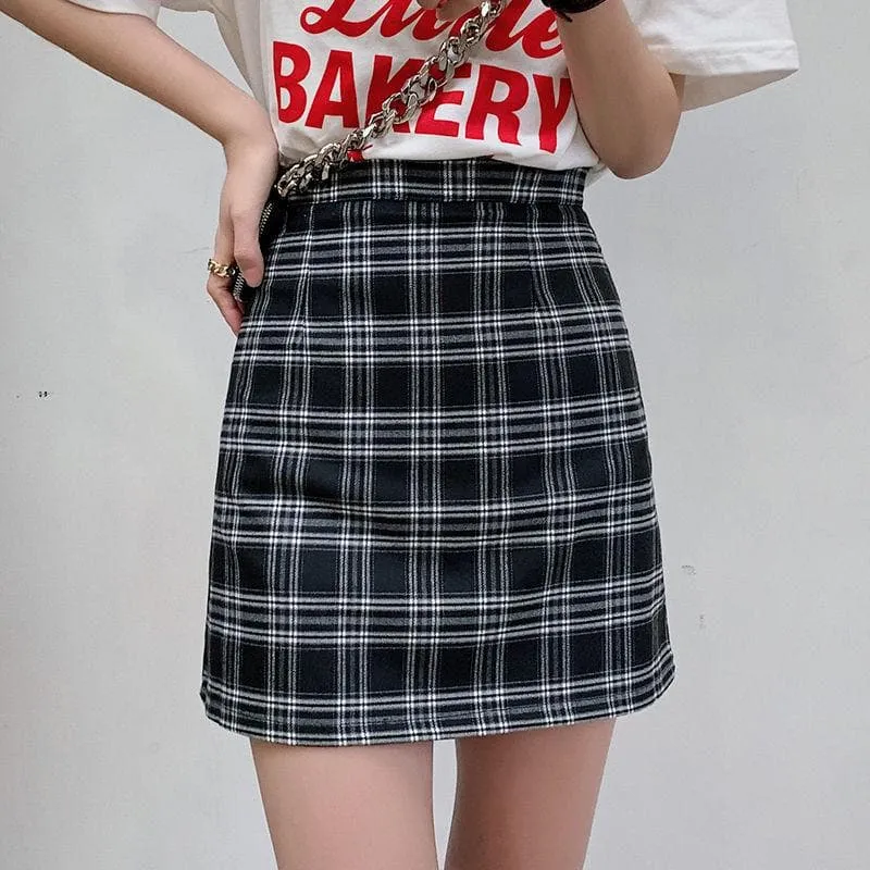 A-Line High Waist Skirt with Plaid Pattern