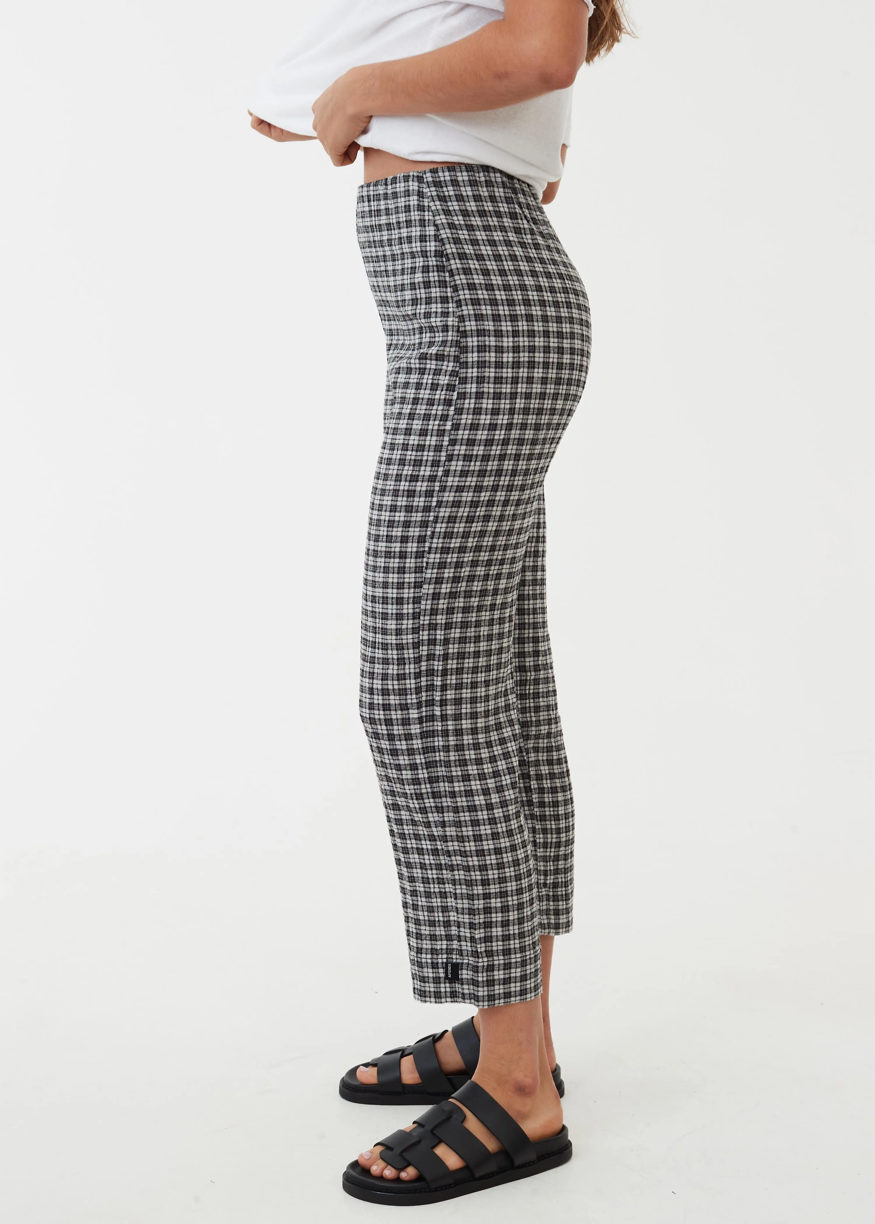 AFENDS Womens Asta - Seersucker Check High Waisted Pants - Steel