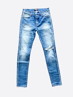 Amiri Blue Distressed Crystal Track Denim