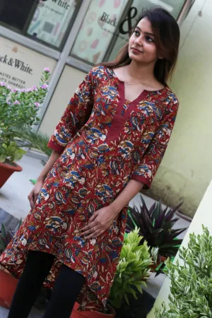 Ara Pure Cotton Embroidered Block Print Style Tunic with High Low Hem