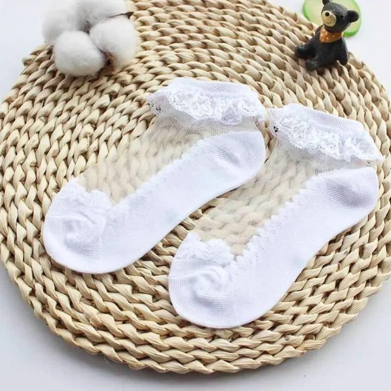 Baby Girls Silk Cute Lace Flower Mesh Non- Slip Socks