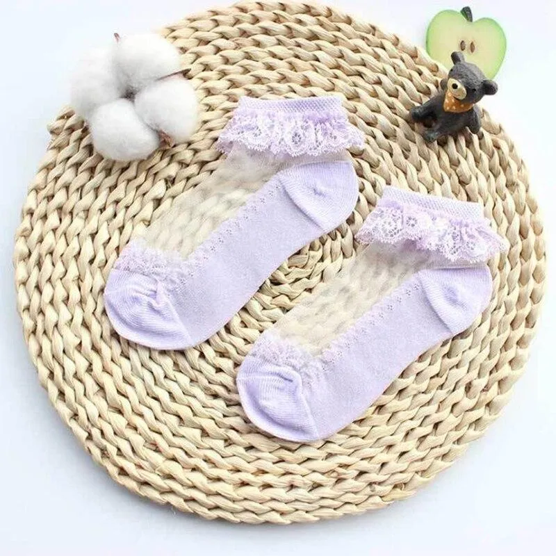 Baby Girls Silk Cute Lace Flower Mesh Non- Slip Socks