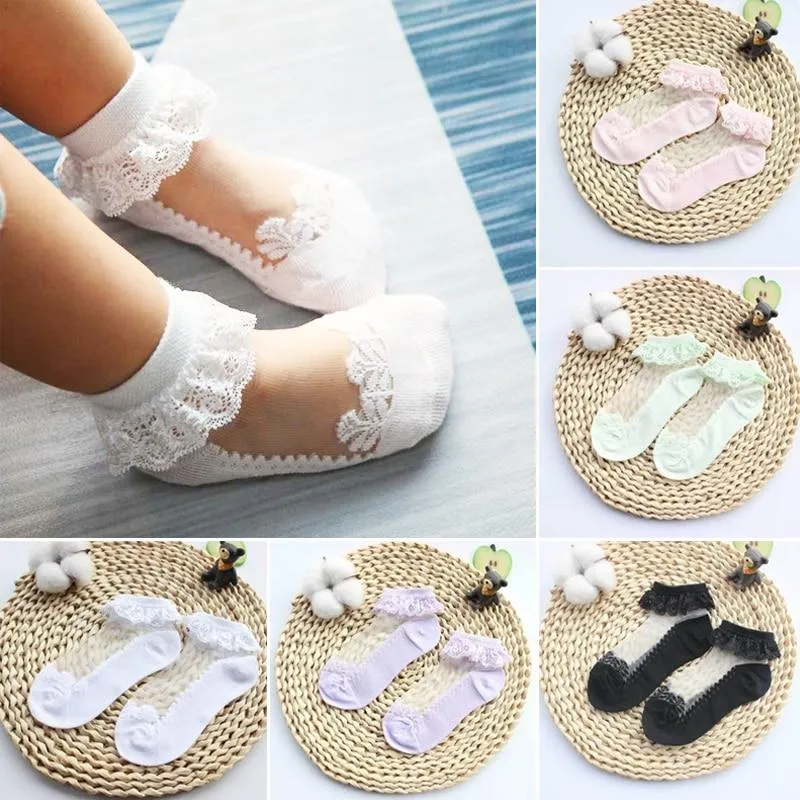 Baby Girls Silk Cute Lace Flower Mesh Non- Slip Socks