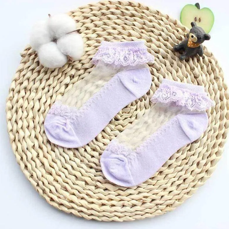 Baby Girls Silk Cute Lace Flower Mesh Non- Slip Socks