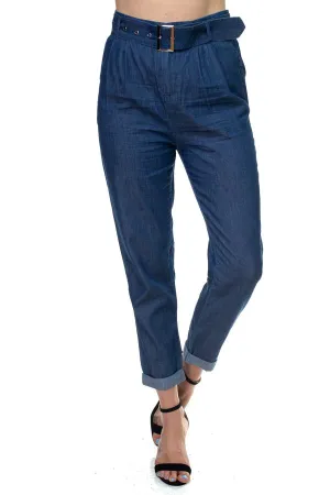 Belted Chambray Pants