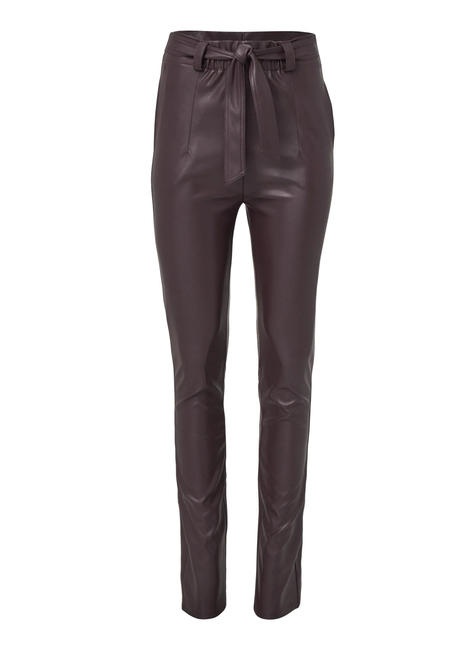 Belted Faux-Leather Pants - Dark Brown