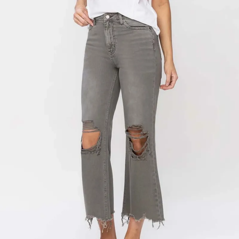 Billie 90's Distressed Vintage Crop Jeans in Washed Olive