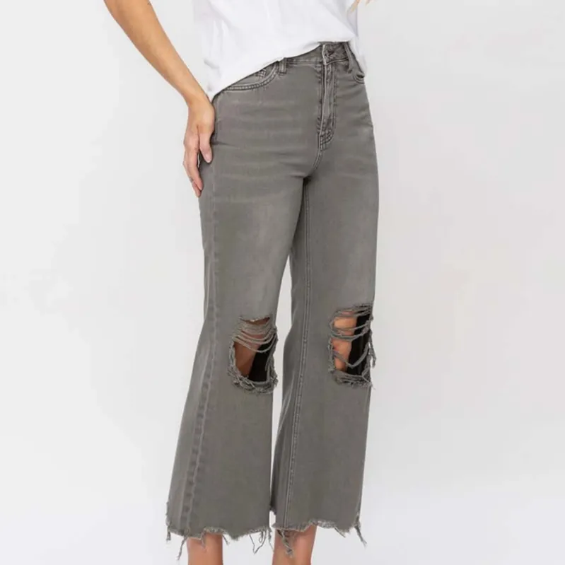 Billie 90's Distressed Vintage Crop Jeans in Washed Olive