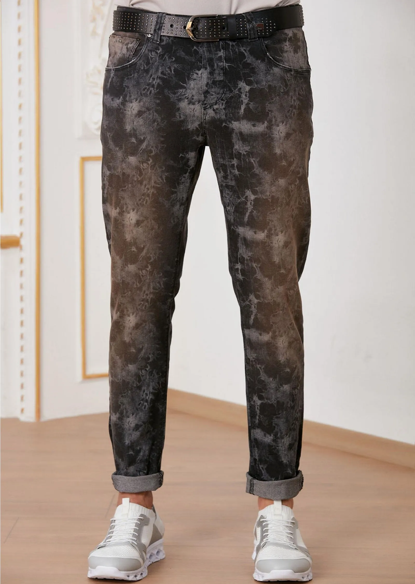 Black Gray Cloud Tie-Dye Jeans