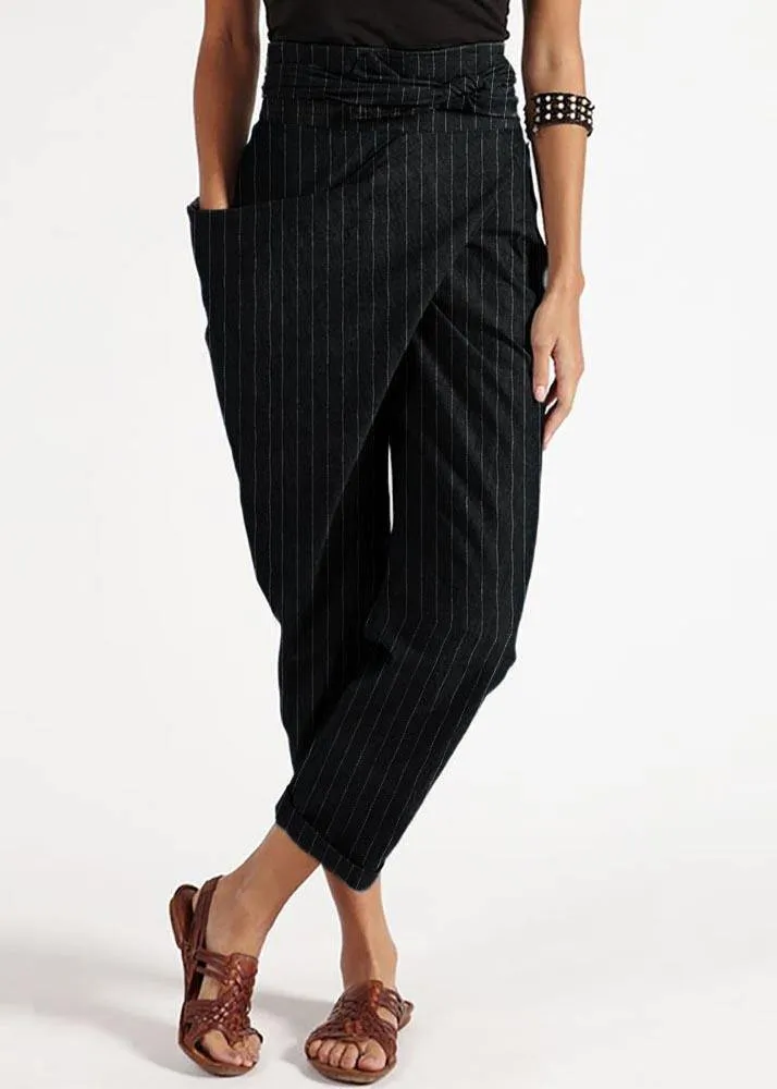 Bohemian Grey Striped High Waist Cotton Harem Pants Summer