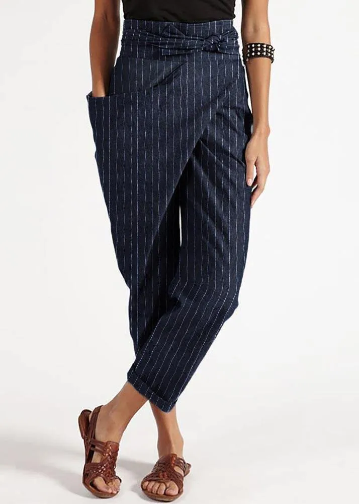 Bohemian Grey Striped High Waist Cotton Harem Pants Summer