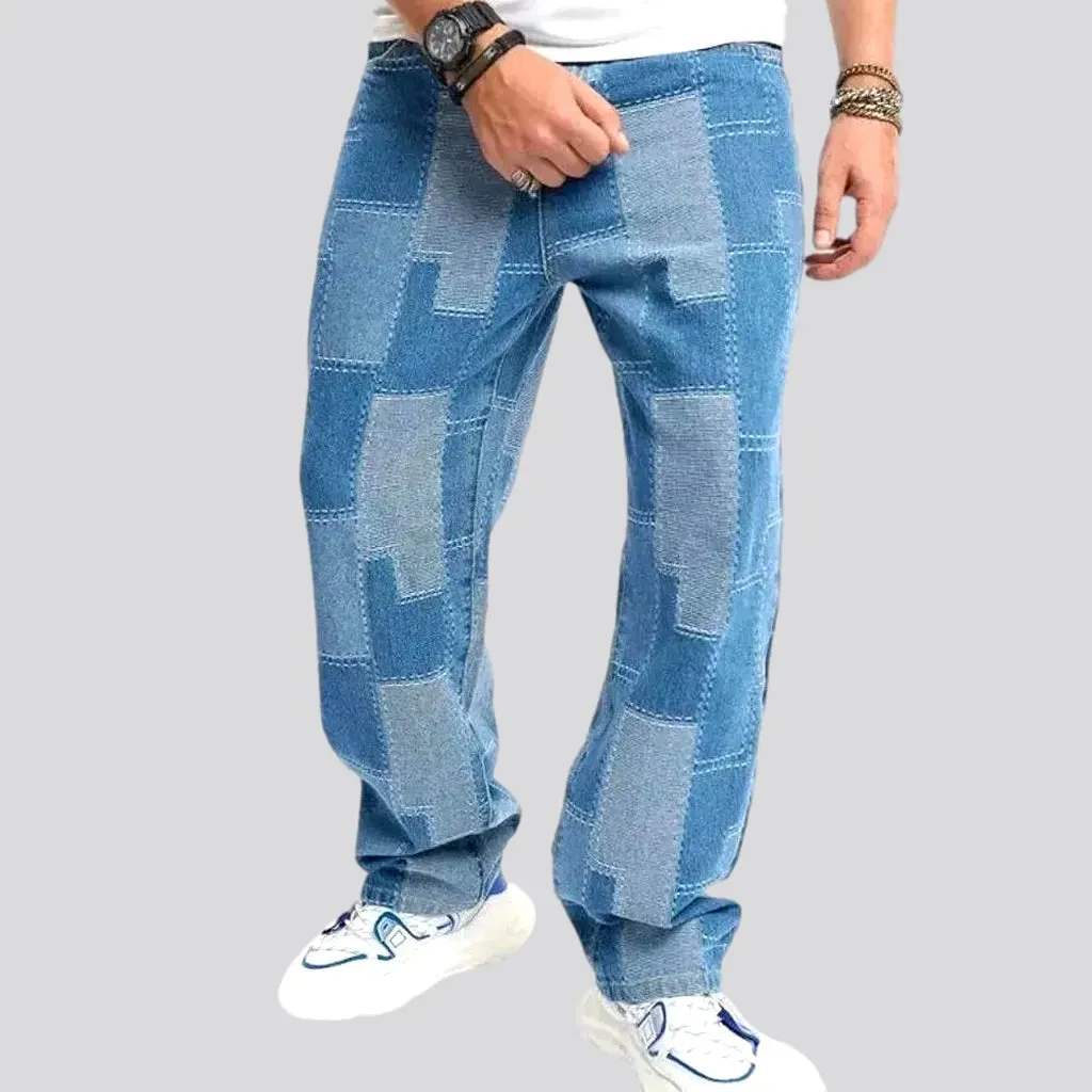 Boho style light wash men's jeans