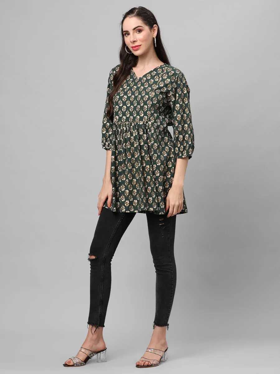 Bottle Green Ornamental Printed Tunic