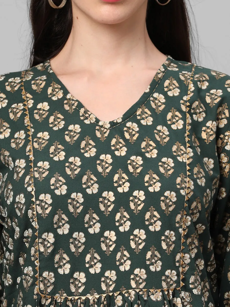 Bottle Green Ornamental Printed Tunic