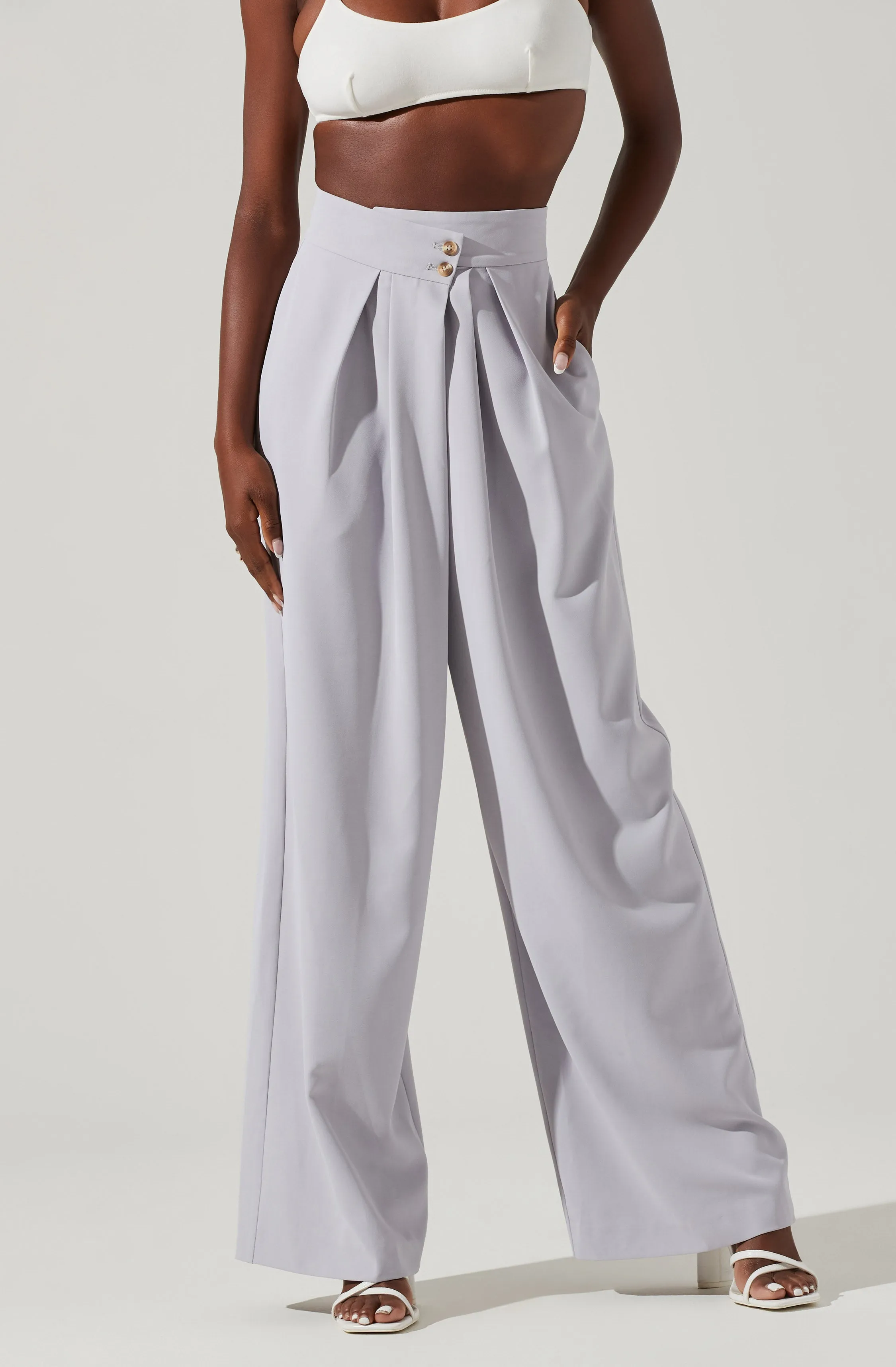 Boyfriend Criss Cross Pleated Wide Leg Pants