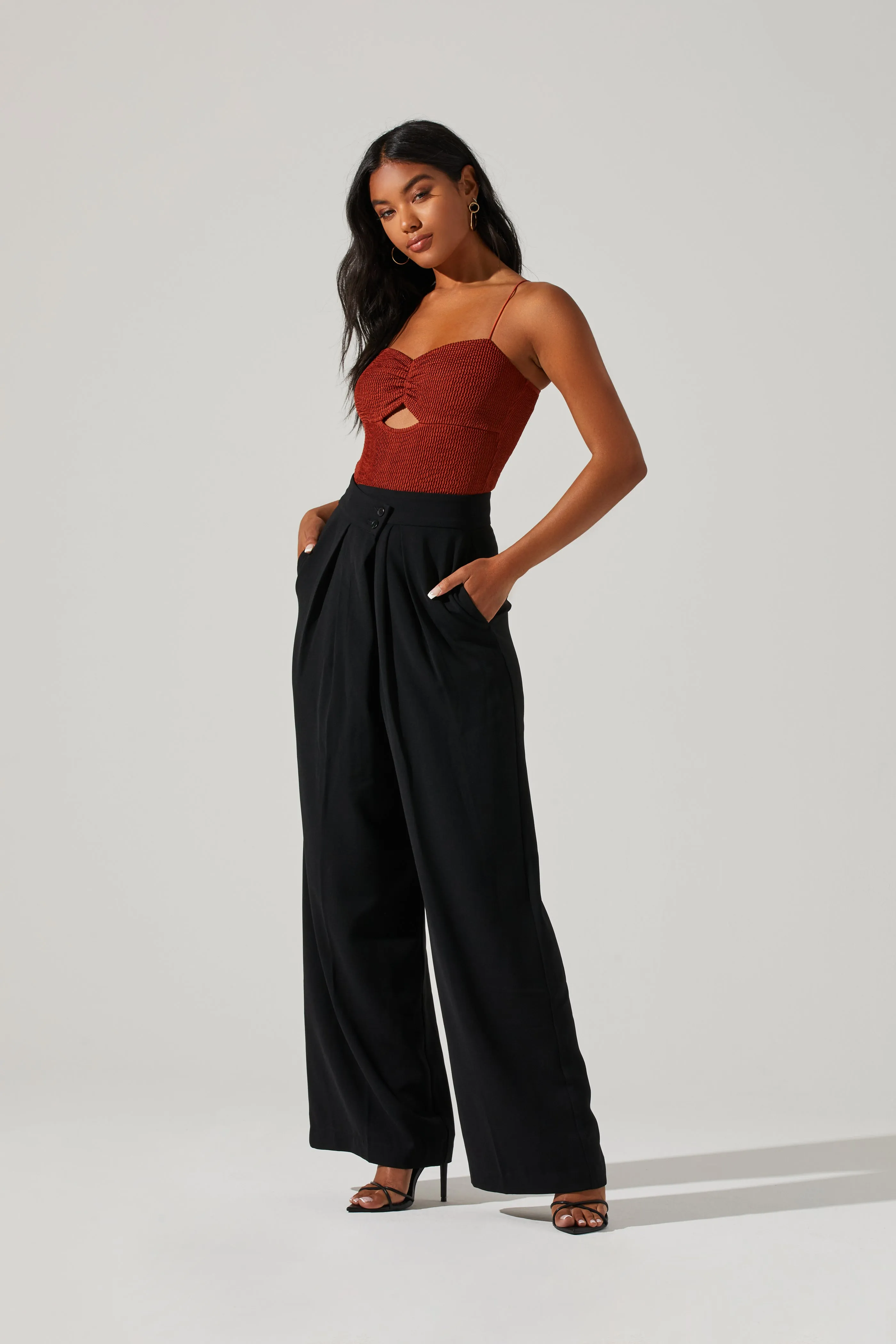 Boyfriend Criss Cross Pleated Wide Leg Pants