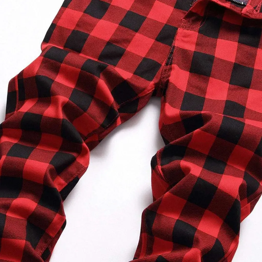 Checkered red men's jeans