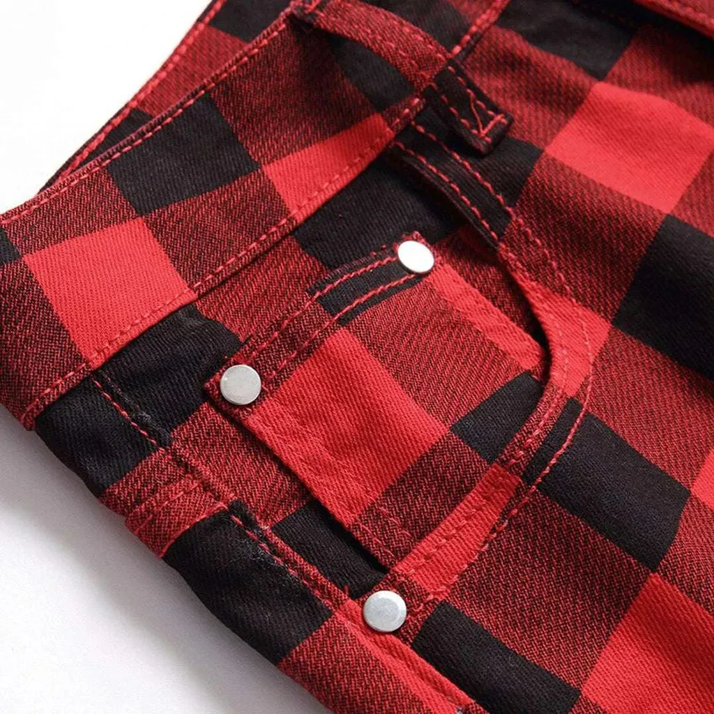 Checkered red men's jeans