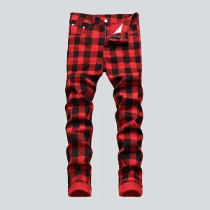 Checkered red men's jeans