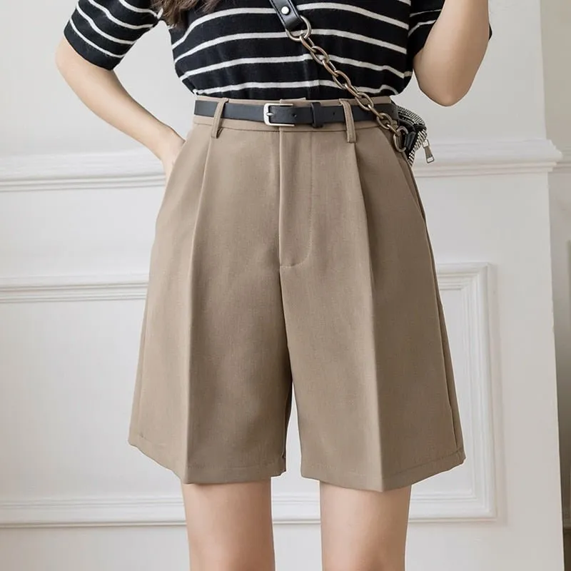 Classic High Waist Belted Shorts