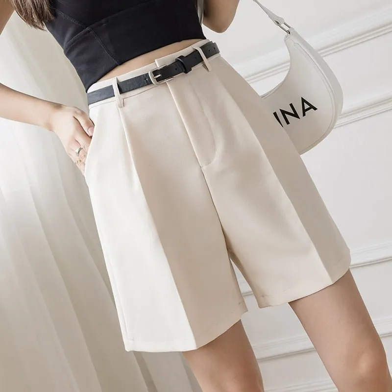 Classic High Waist Belted Shorts