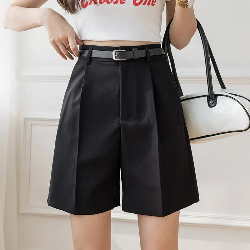 Classic High Waist Belted Shorts