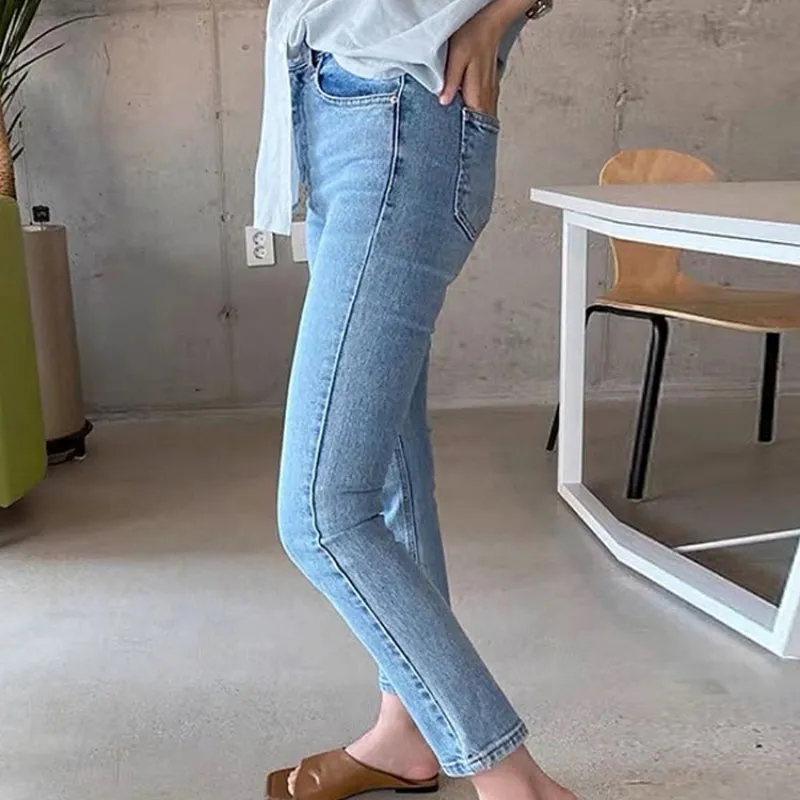 Classic Plain High-Waisted Skinny Boyfriend Jeans