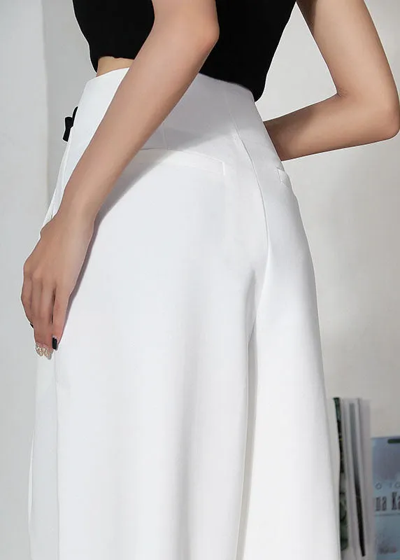 Classy White High Waist Tie Summer Wide Leg Pants