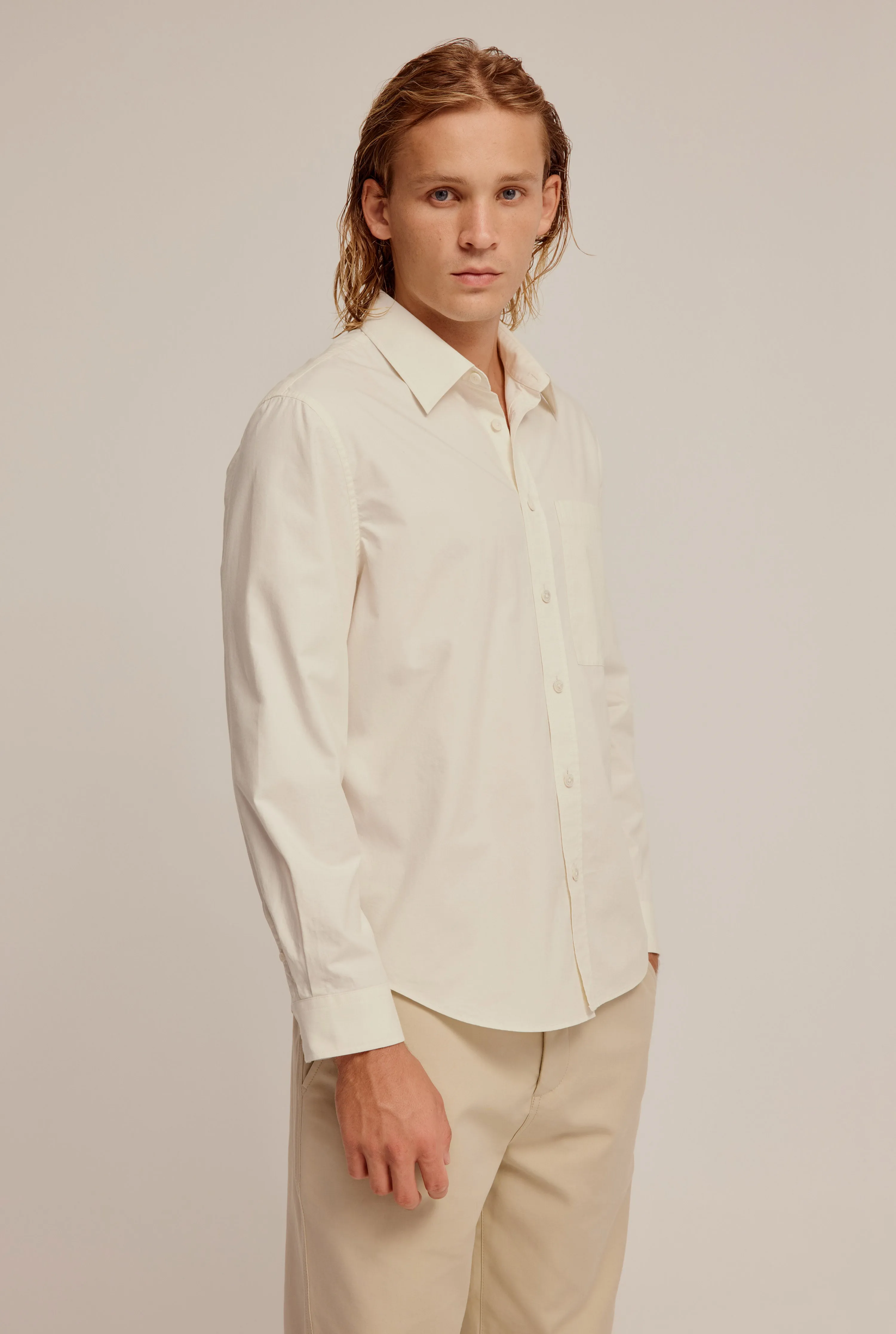 Cotton Panelled Shirt - Beige