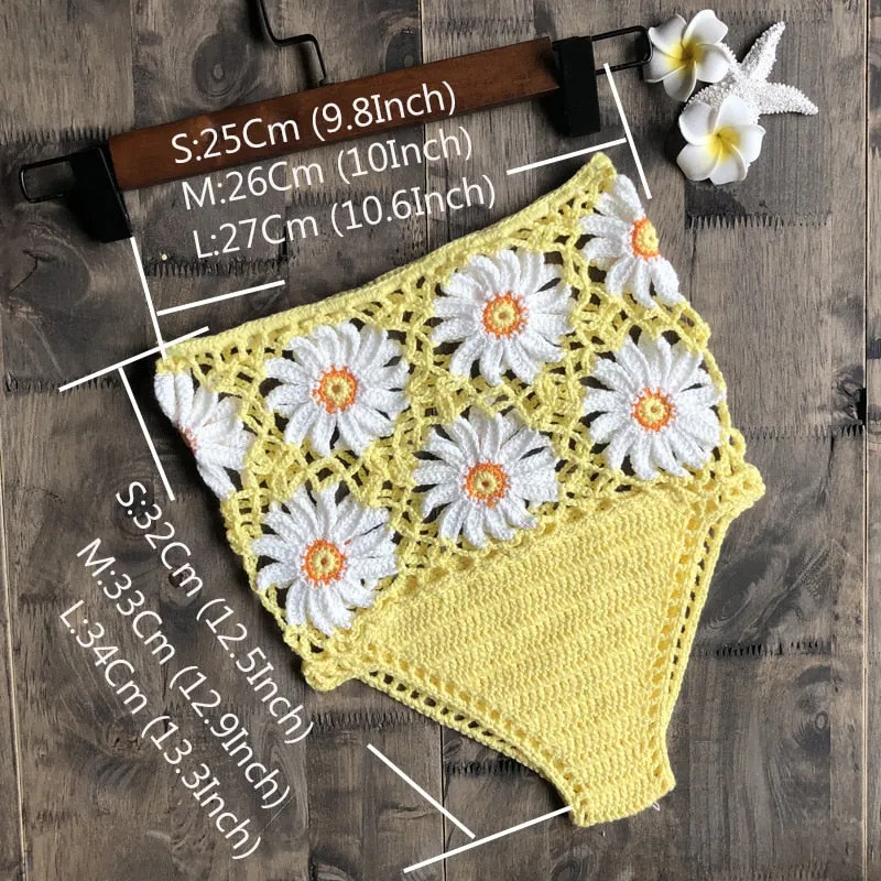 Crochet Daisies High Waist Bikini Bottoms Crocheted White Daisy Panties Cotton Yarn Daring See Through Weave Black White Rusty Red Yellow Blue Beige Red Or Green You Choose One Size