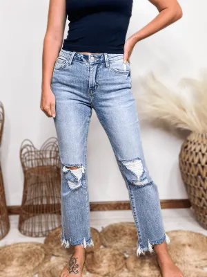 Cropped Flare Comfort Stretch Distressed Jeans