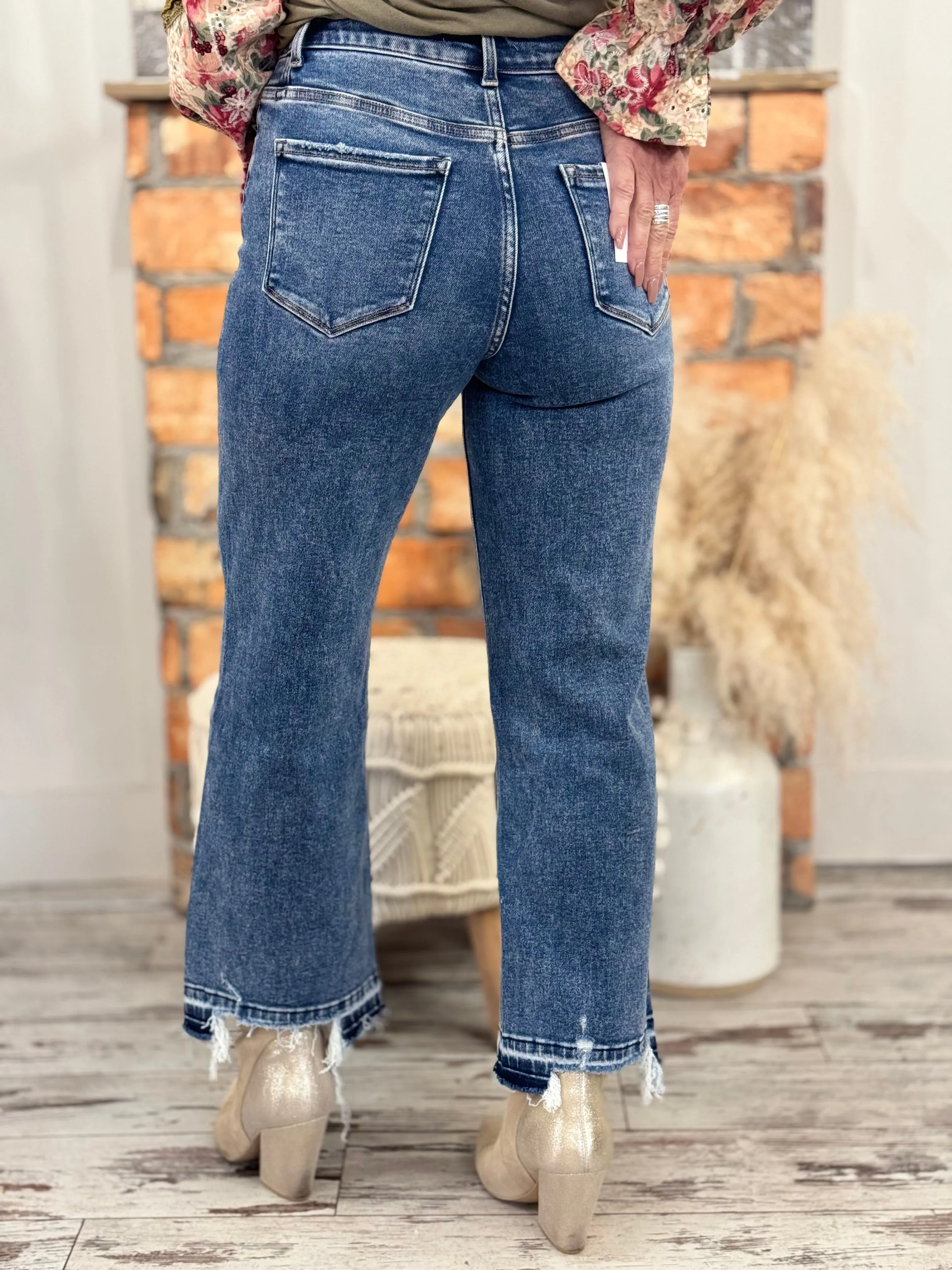 Cropped Release Hem Wide Leg Jeans