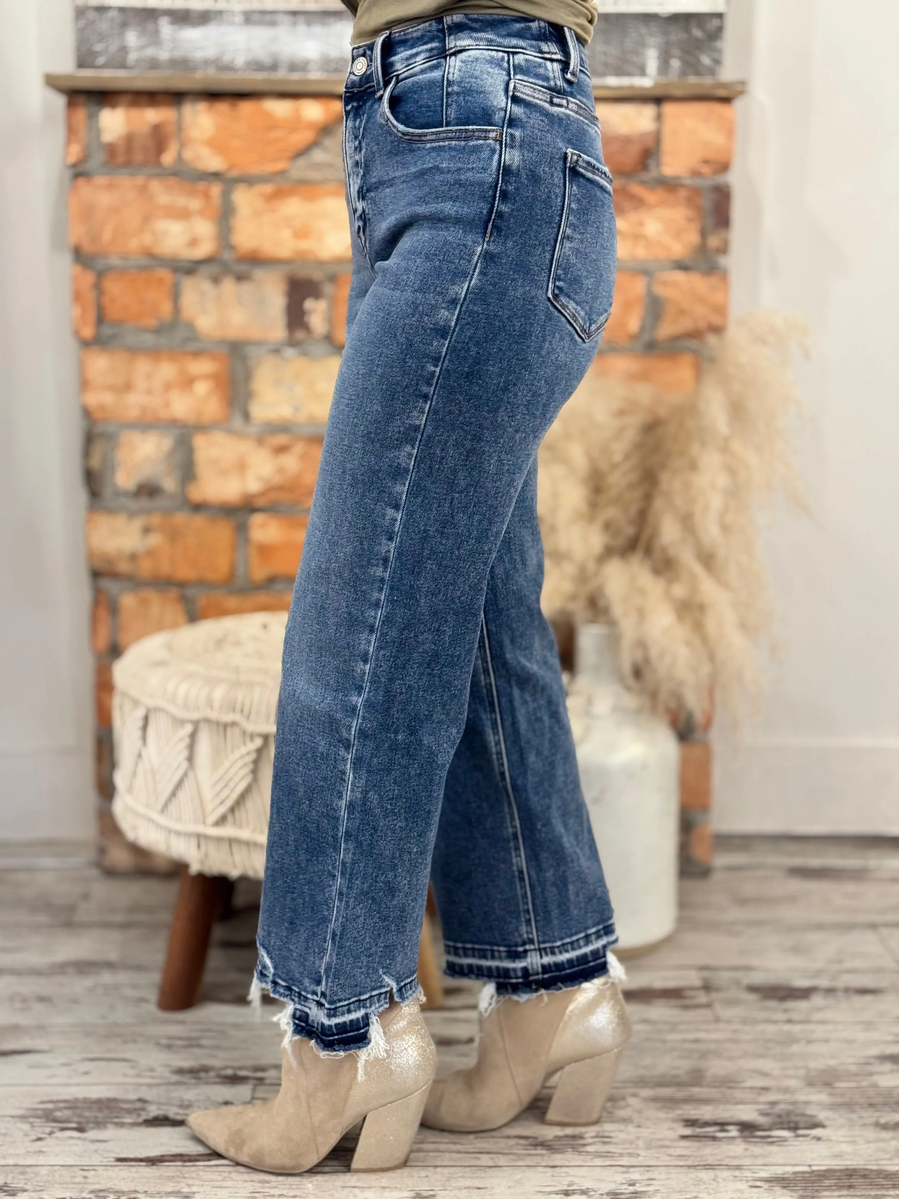 Cropped Release Hem Wide Leg Jeans