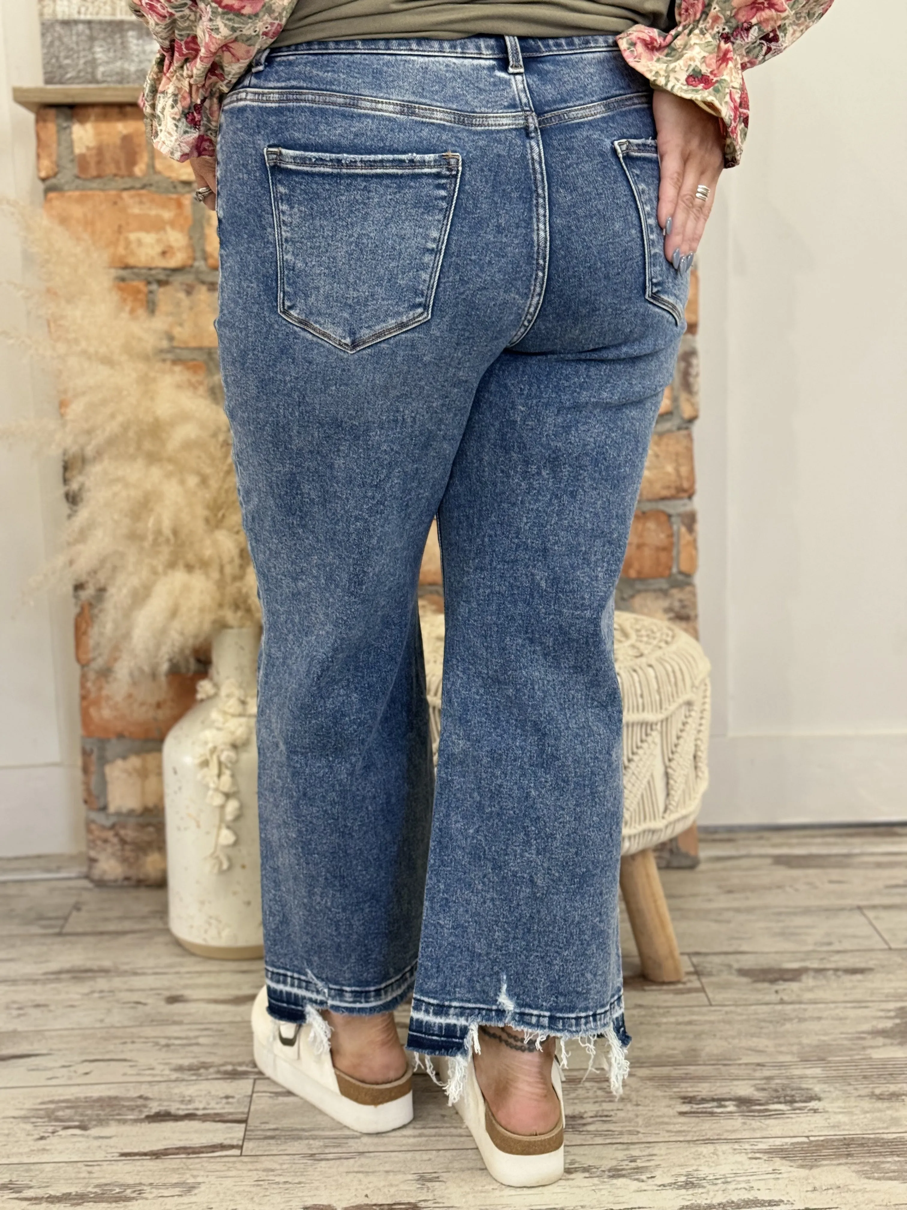 Cropped Release Hem Wide Leg Jeans