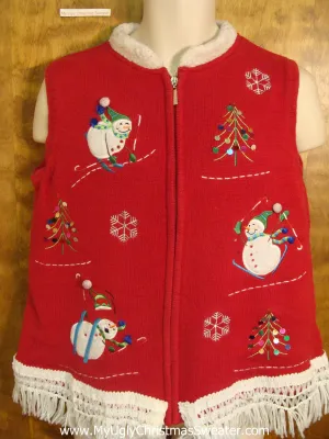 Cute Red Christmas Sweater Vest wiht Rolling Snowmen