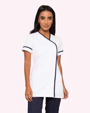 Delamere Asymmetric Contrast Trim Healthcare Tunic - White / Navy