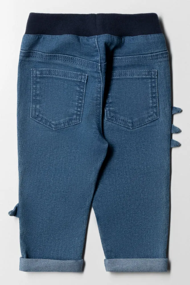 Dino Rib Waist Denim Jeans Blue