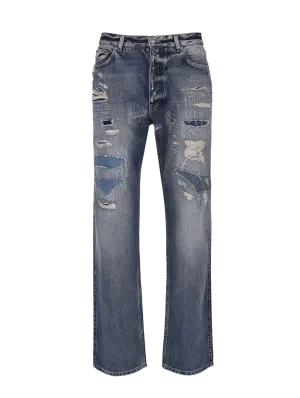 distressed straight-leg jeans