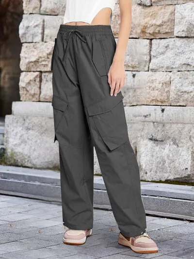 Drawstring High Waist Cargo Pants