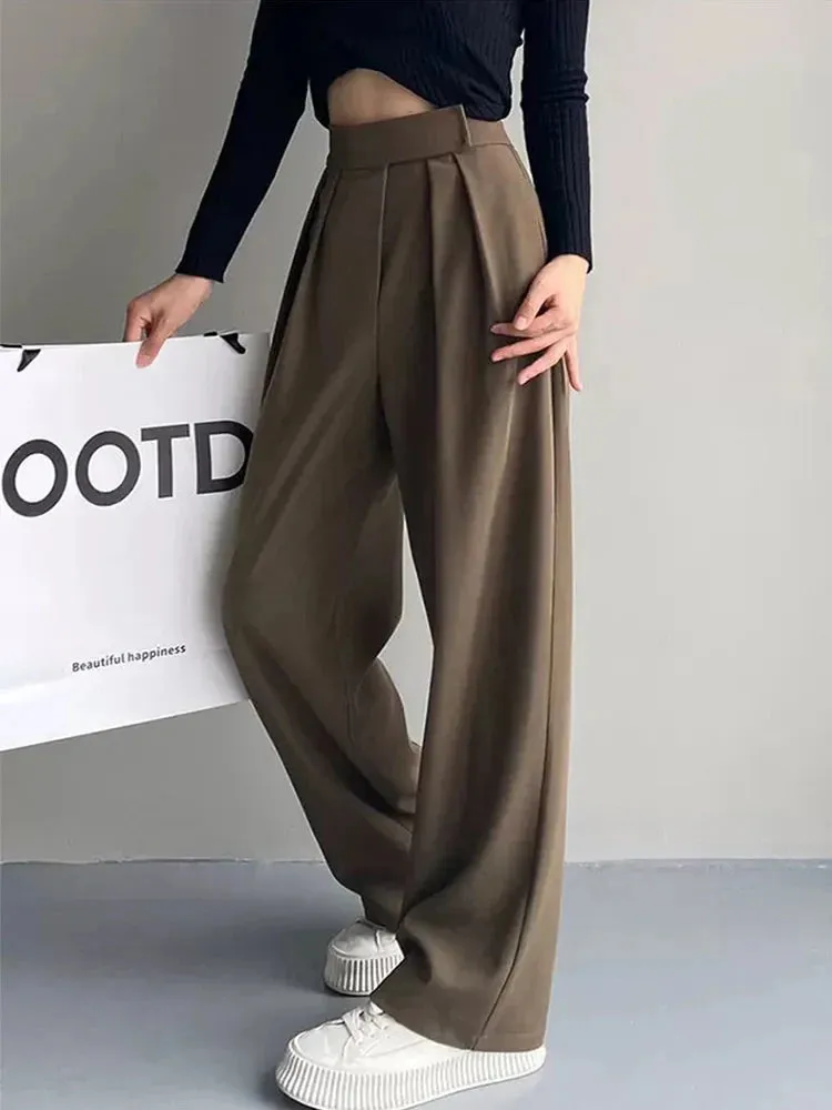 Elastic Waist Bow-knot Pleated Patchwork Wide Leg Dress-up Loose High Waist Female Trouser