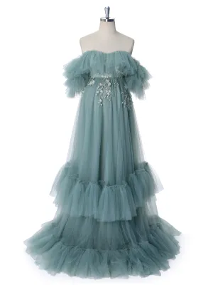 Elegant Off The Shoulder Tulle with Emboridery Photography Dresses Baby Shower Dress Maternity YW240002