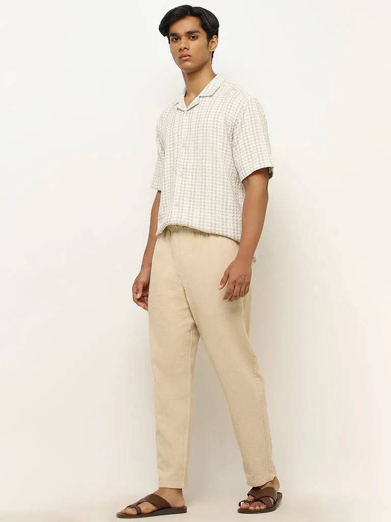 ETA Beige Textured Relaxed-Fit Mid-Rise Cotton Chinos