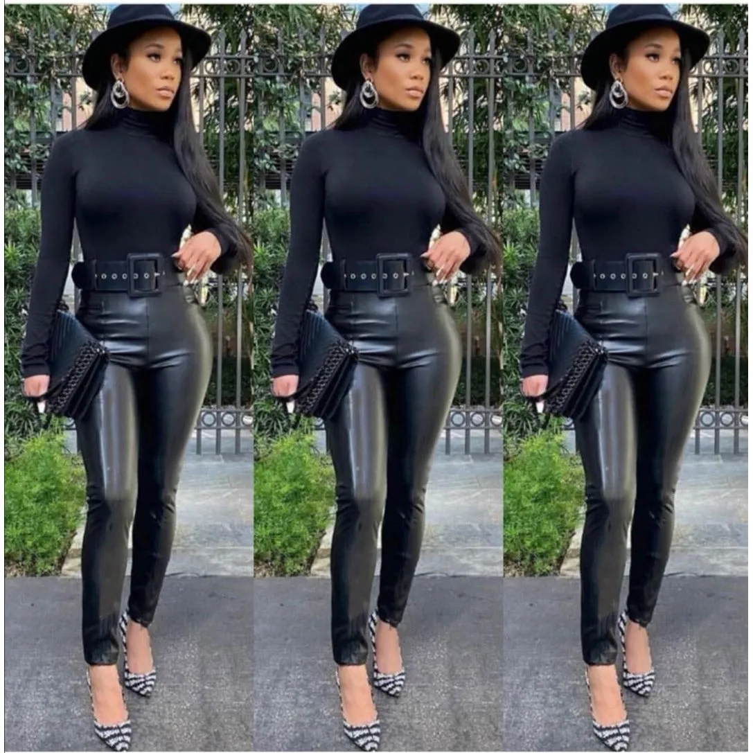 faux leather pants-high waist 