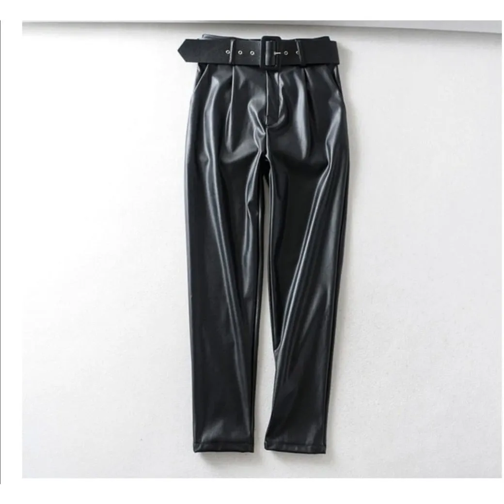 faux leather pants-high waist 